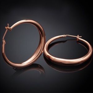 NEW 18K ROSE GOLD 1.5”ROUND HOOP EARRINGS